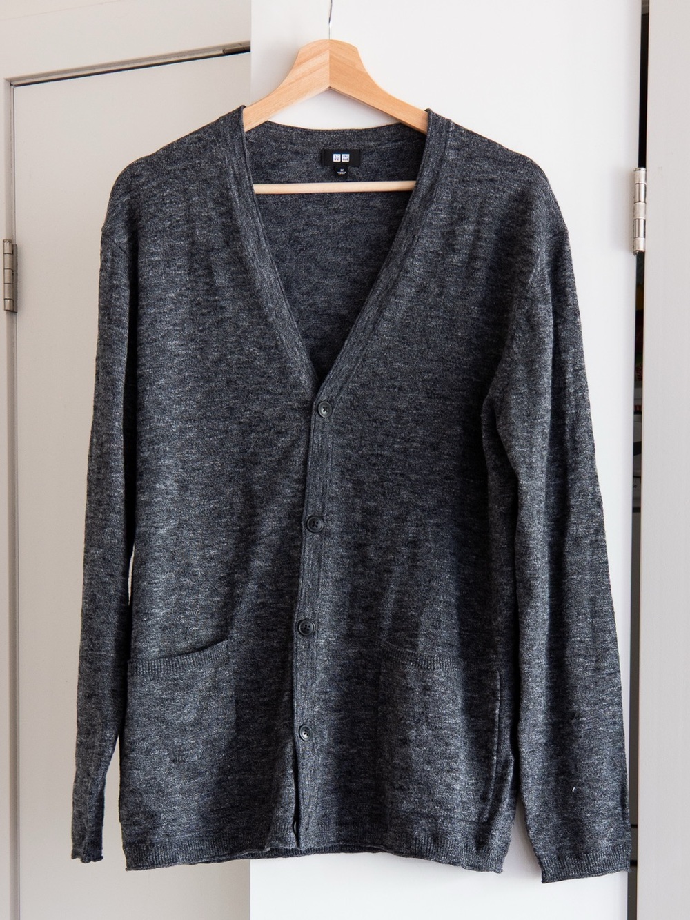 Uniqlo Men's Dark Gray V-Neck Button Cardigan